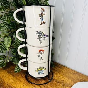 4 RAE DUNN Pixar Disney Toy Story Reach For The Sky Stacked Mug Wire Holder NWOT